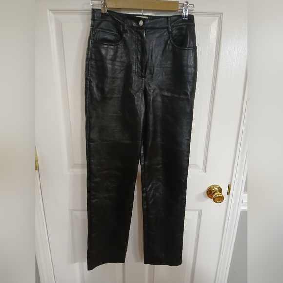 Wilfred Pants - Wilfred Aritzia The Melina Faux Vegan Leather Straight Leg Trouser Pants Black 2